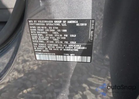 2019 Volkswagen Atlas 3.6L V6 Sel from USA, damaged, VIN 1V2MR2CA7KC541375